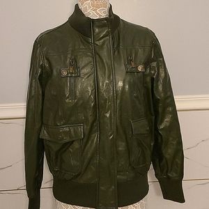 Vegan Leather Olive Green Bomber Jacket